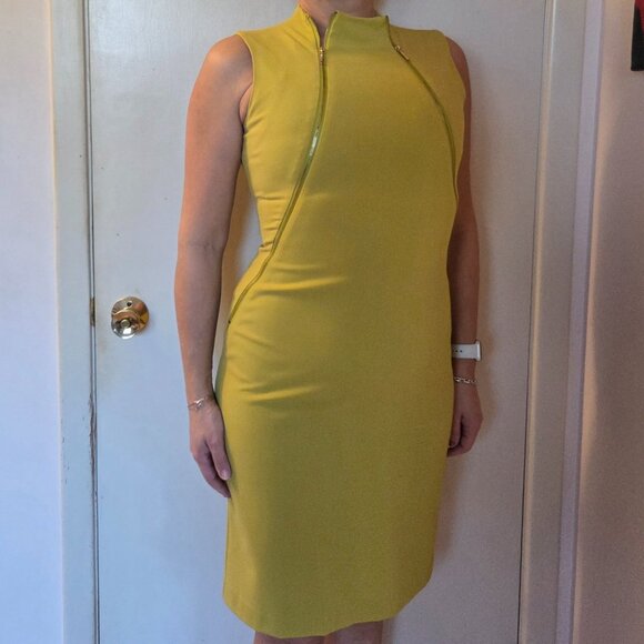 Calvin Klein Chartreuse Green Zipper Dress - Picture 1 of 4